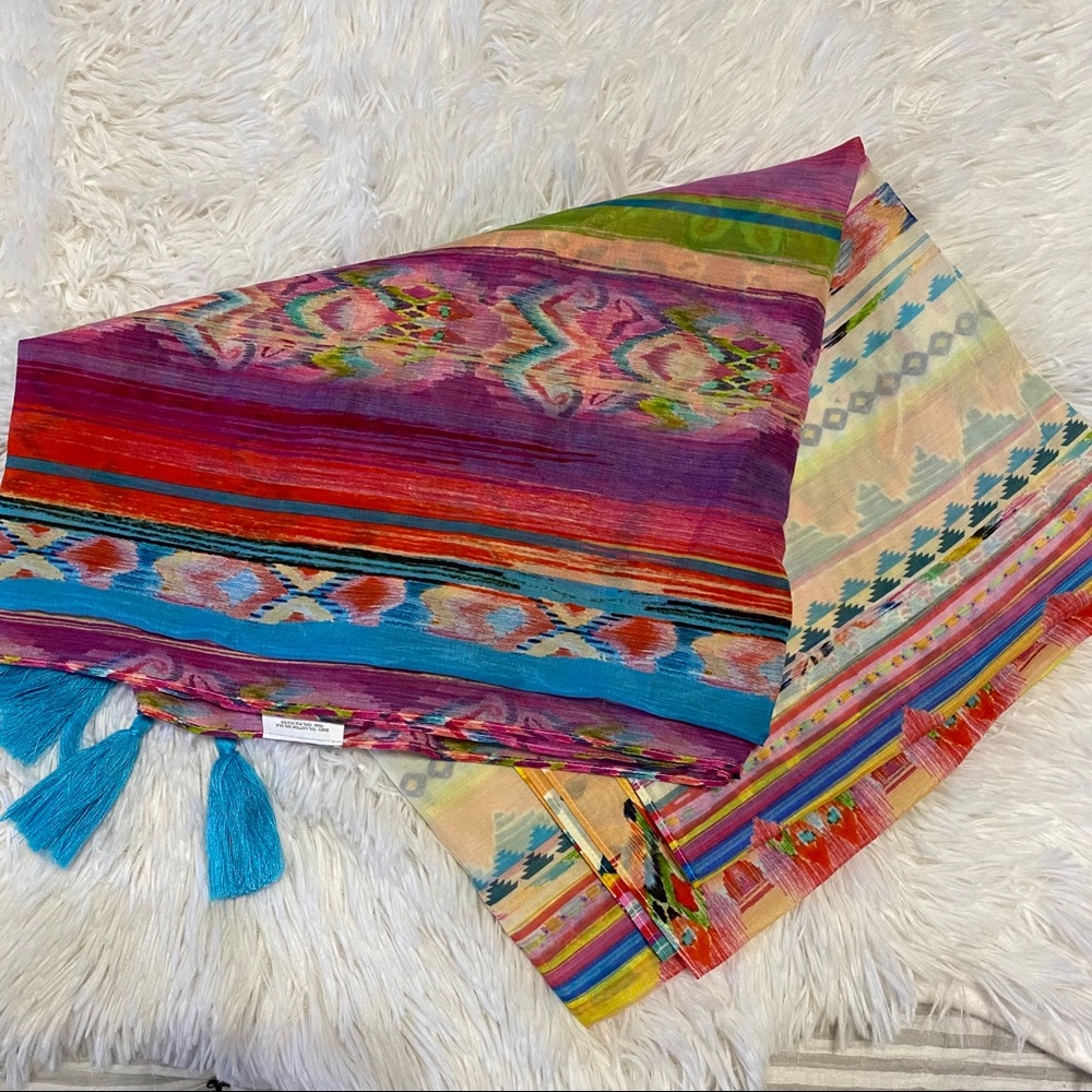 Johnny was colorful silk blend tassel scarf